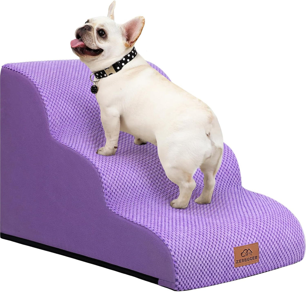 Zerbuger Dog Ramp and Stairs for Bed, Purple 3 Steps 16" H, Nonslip Cover