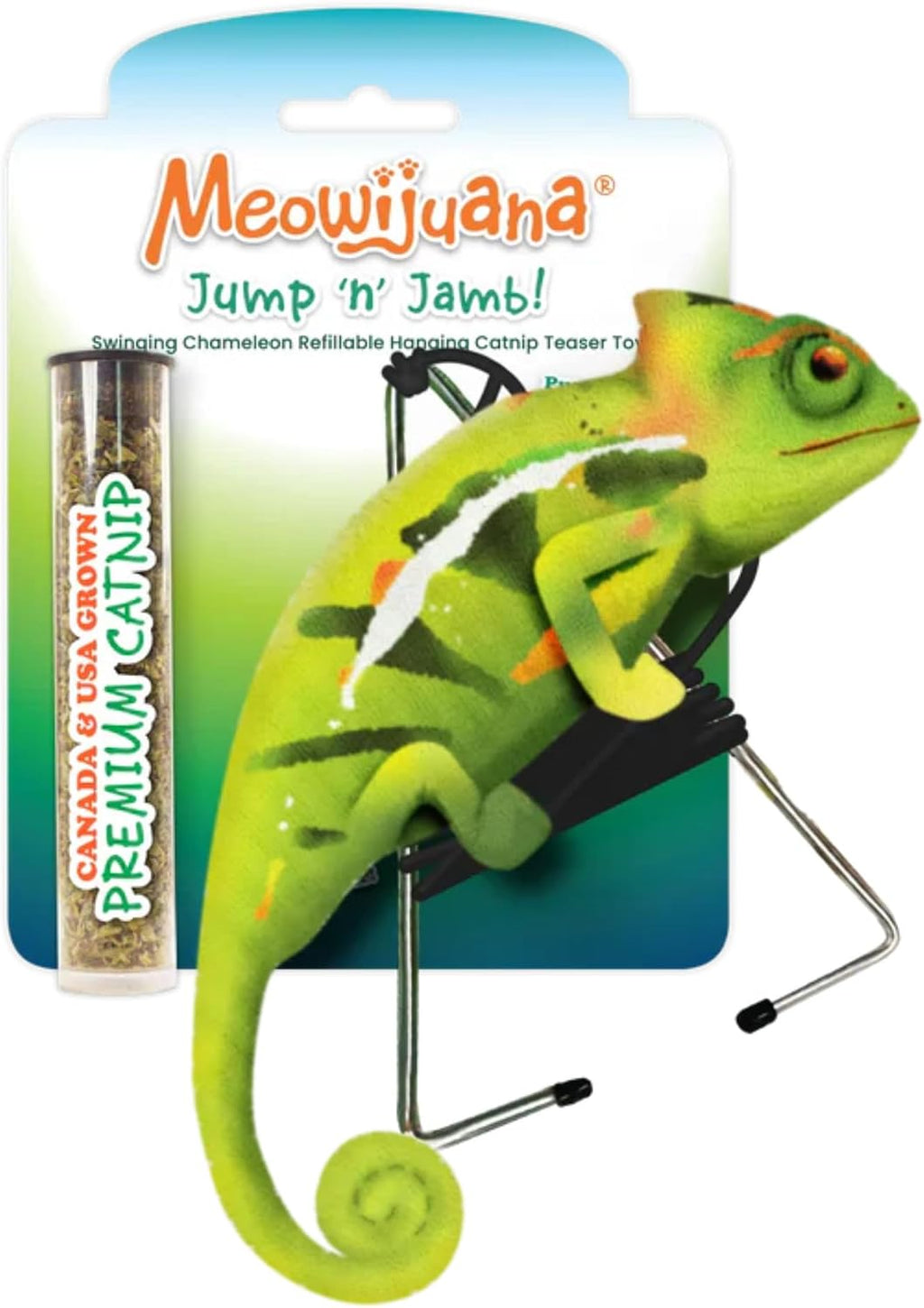 Meowijuana Jump 'n' Jamb Chameleon Door-Hanging Cat Toy | Refillable