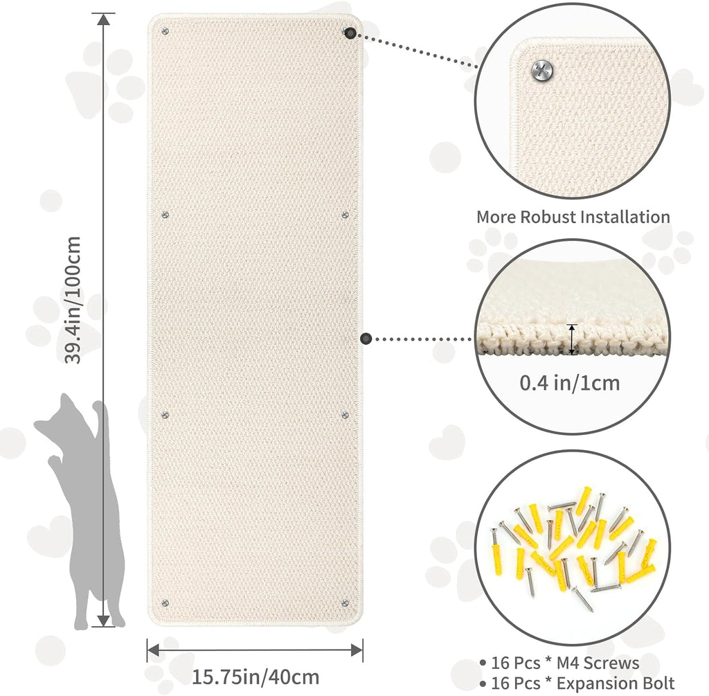 FHTONGE Extra Tall Thickened Cat Wall Climbing Carpet with 16 Screws, White