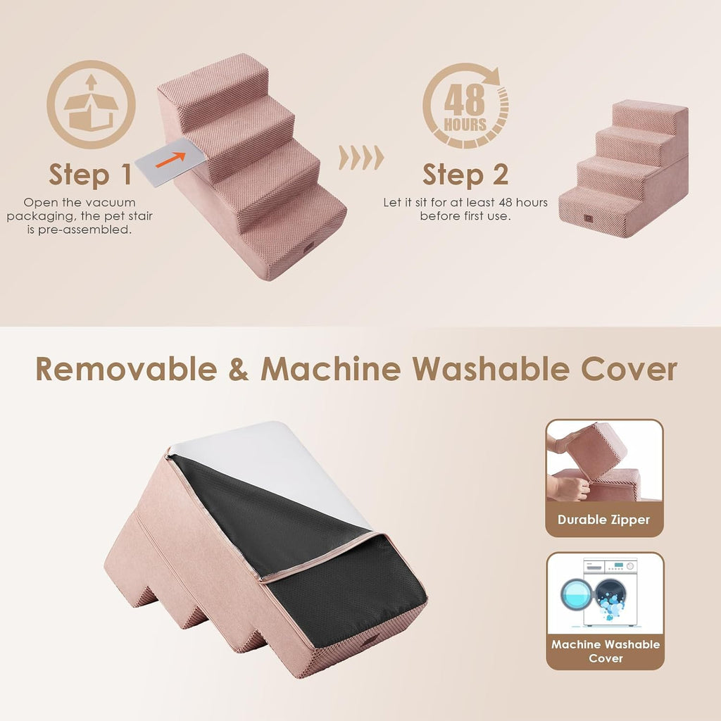 EHEYCIGA Dog Stairs for Bed 18" H, 4-Step Dog Steps for High Bed, Pink