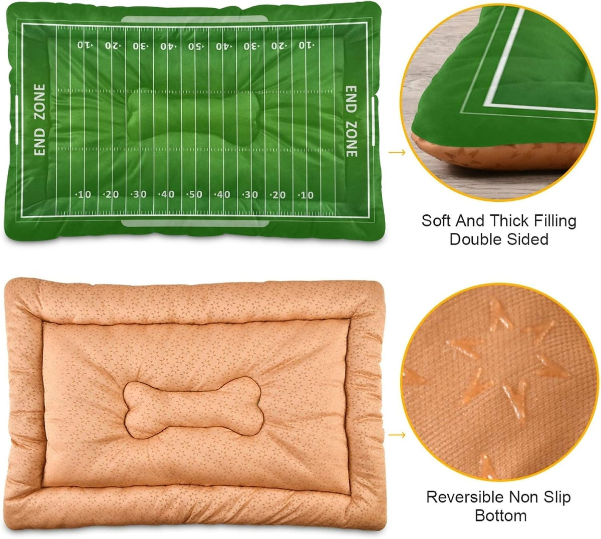 Blueangle American Football Field Dog Bed Cat Bed, Rectangle Comfortable Pet Bed, Ultra Soft Calming Dog Bed for Small Medium Large Dogs, 18" x 24"