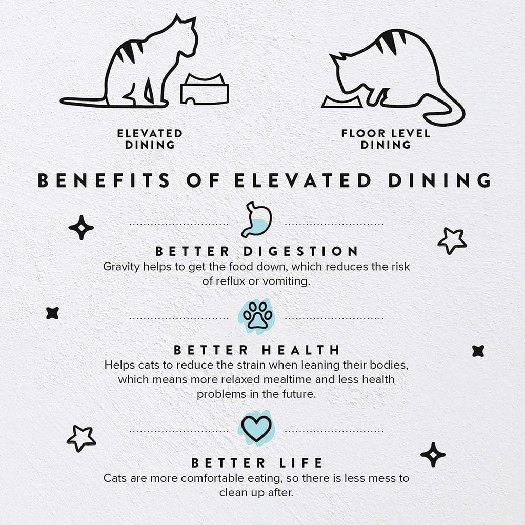 CatGuru Food Table for Cat Bowls, Elevated Feeding Station for Cat Food Bowl, Raised Stand for Pet Food and Water Bowls, Pet Feeder for Indoor Cats, Stress Free Stand for Pet Dishes or Plates (Aruba)
