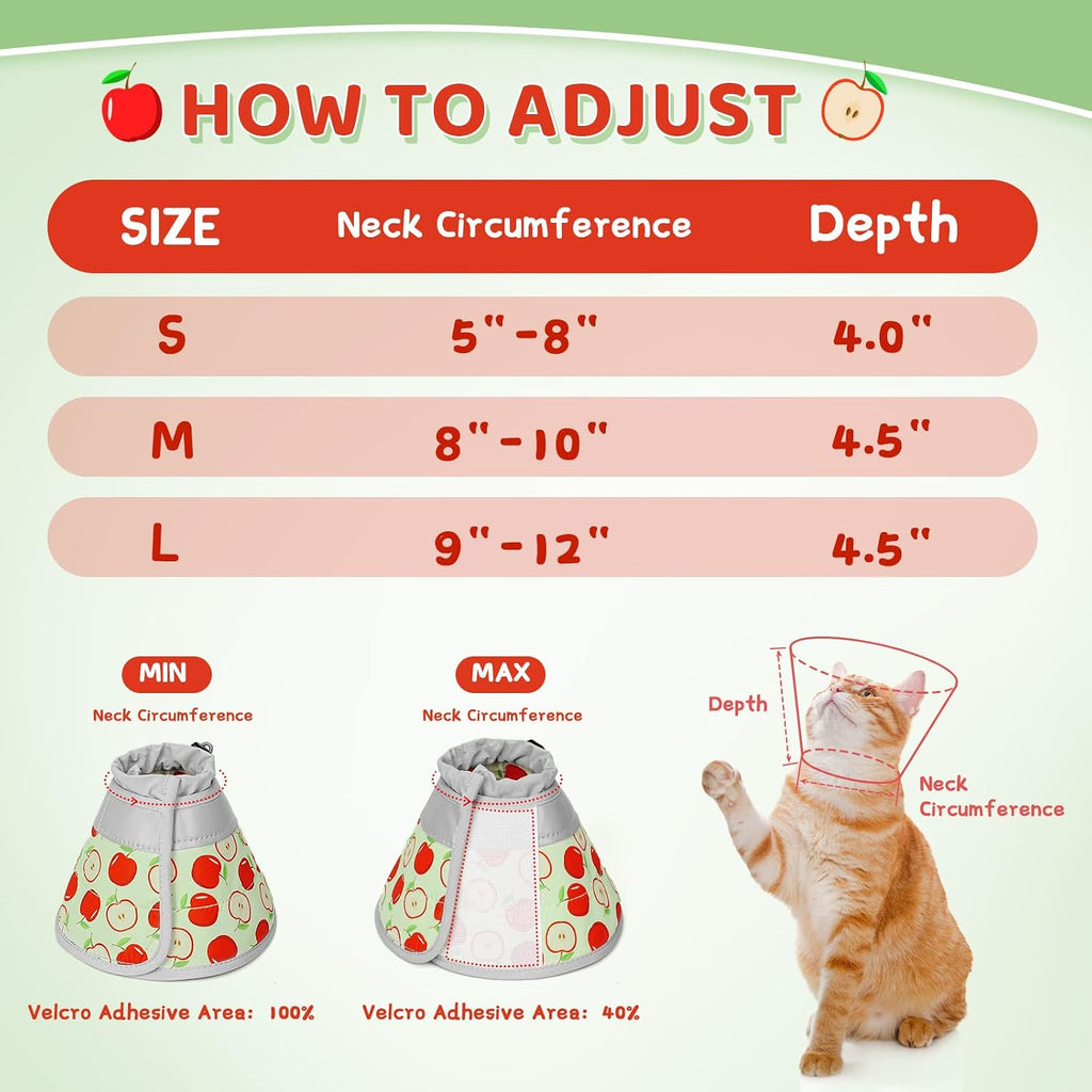 Cat Cone Collar Soft to Stop Licking, Adjustable, Foldable Lightweight Kitten Cones After Surgery Recovery for Cats & Kittens, Cat Cone Alternative, Easy Eating (AppleRed, L)