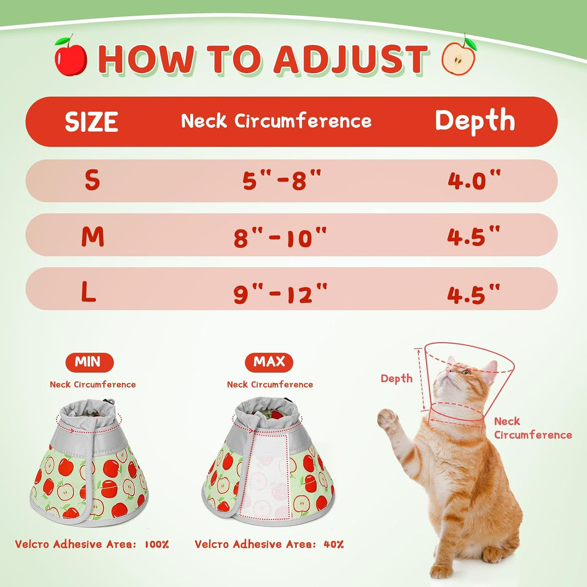 Cat Cone Collar Soft to Stop Licking, Adjustable, Foldable Lightweight Kitten Cones After Surgery Recovery for Cats & Kittens, Cat Cone Alternative, Easy Eating (AppleRed, L)