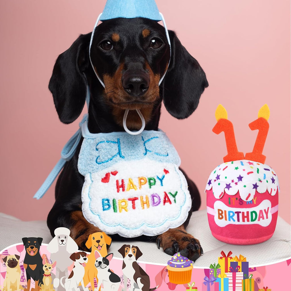 Dansydaisy Dog Birthday Cake Toy Squeaky Plush Gift,11th,Pink | Interactive Squeaky Gift for Dogs, Dog Birthday Decor , Soft Chew for Small Medium Large Pets, Cake Design with Candle