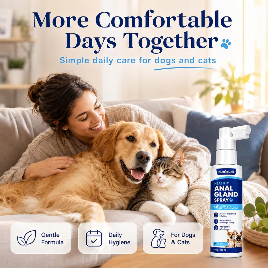 Anal Gland Spray for Dogs & Cats, Helps Relieve Anal Gland Irritation, Reduces Scooting & Licking, Odor Control Spray for Pets, Gentle Formula for Daily Hygiene Care, 2 Pack, 2 FL OZ Each