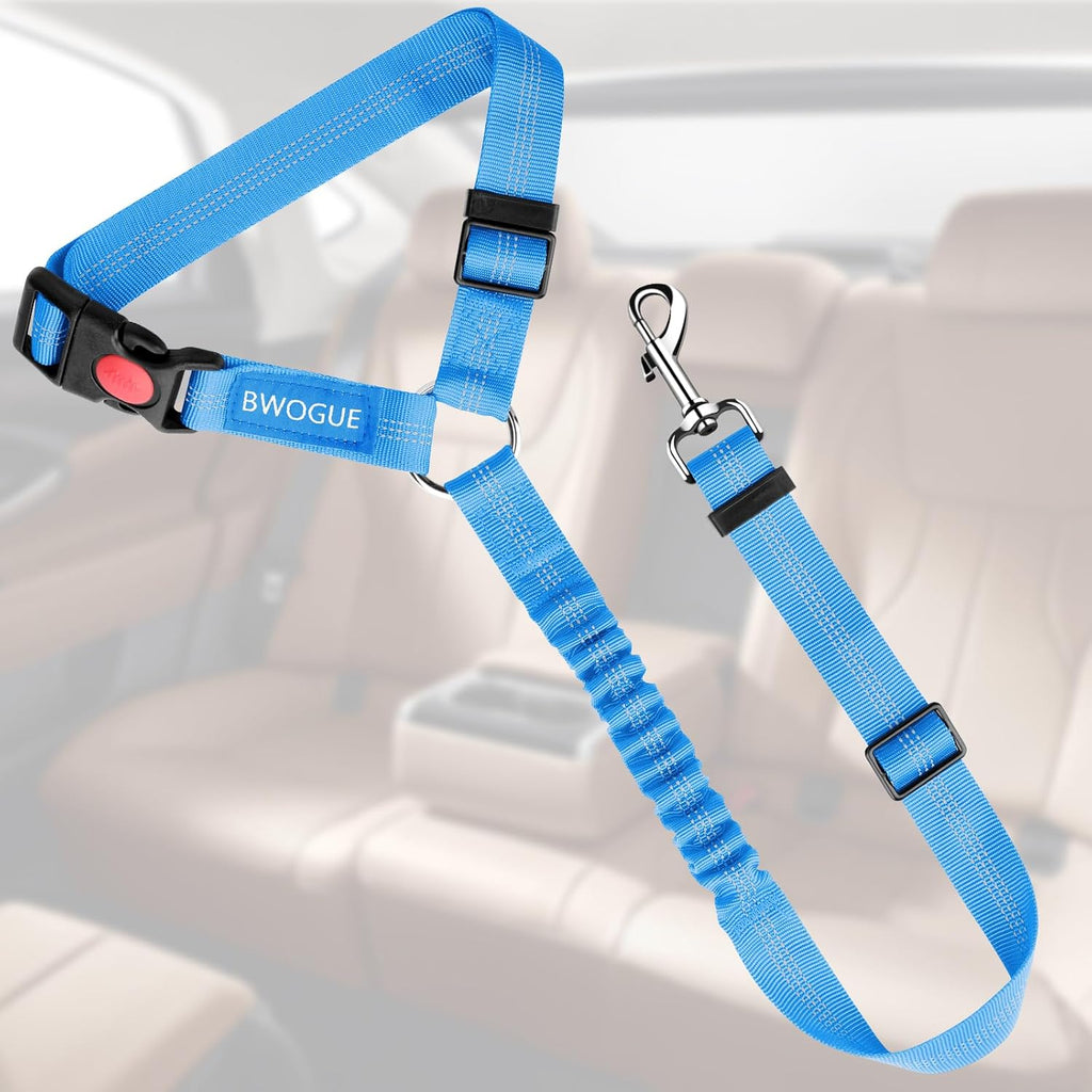 BWOGUE Dog Seat Belt for Car, Headrest Restraint Bungee Lead, Blue