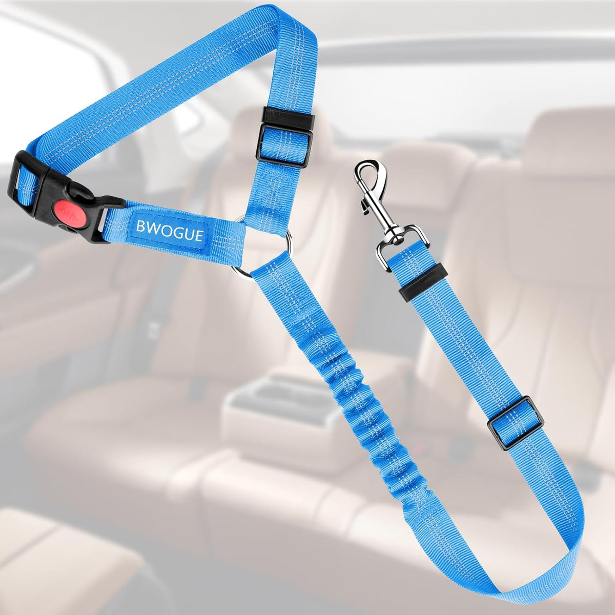 BWOGUE Dog Seat Belt for Car, Headrest Restraint Bungee Lead, Blue