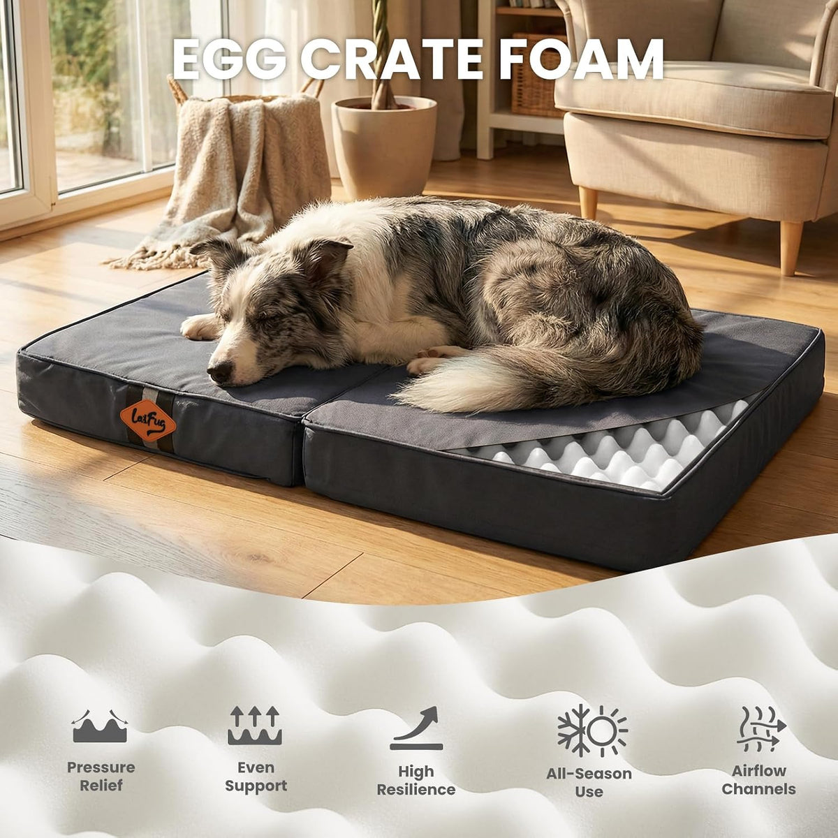 Laifug Outdoor Foldable Waterproof Dog Bed,Elephant Grey,(36''x27''x3.5'')