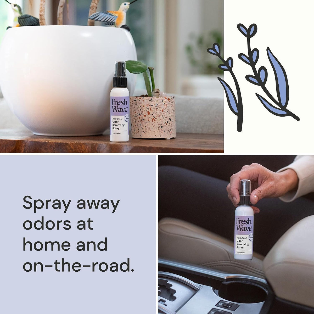 Fresh Wave Odor Eliminator Room Spray, 2 oz Travel Size, 2-Pack, Lavender