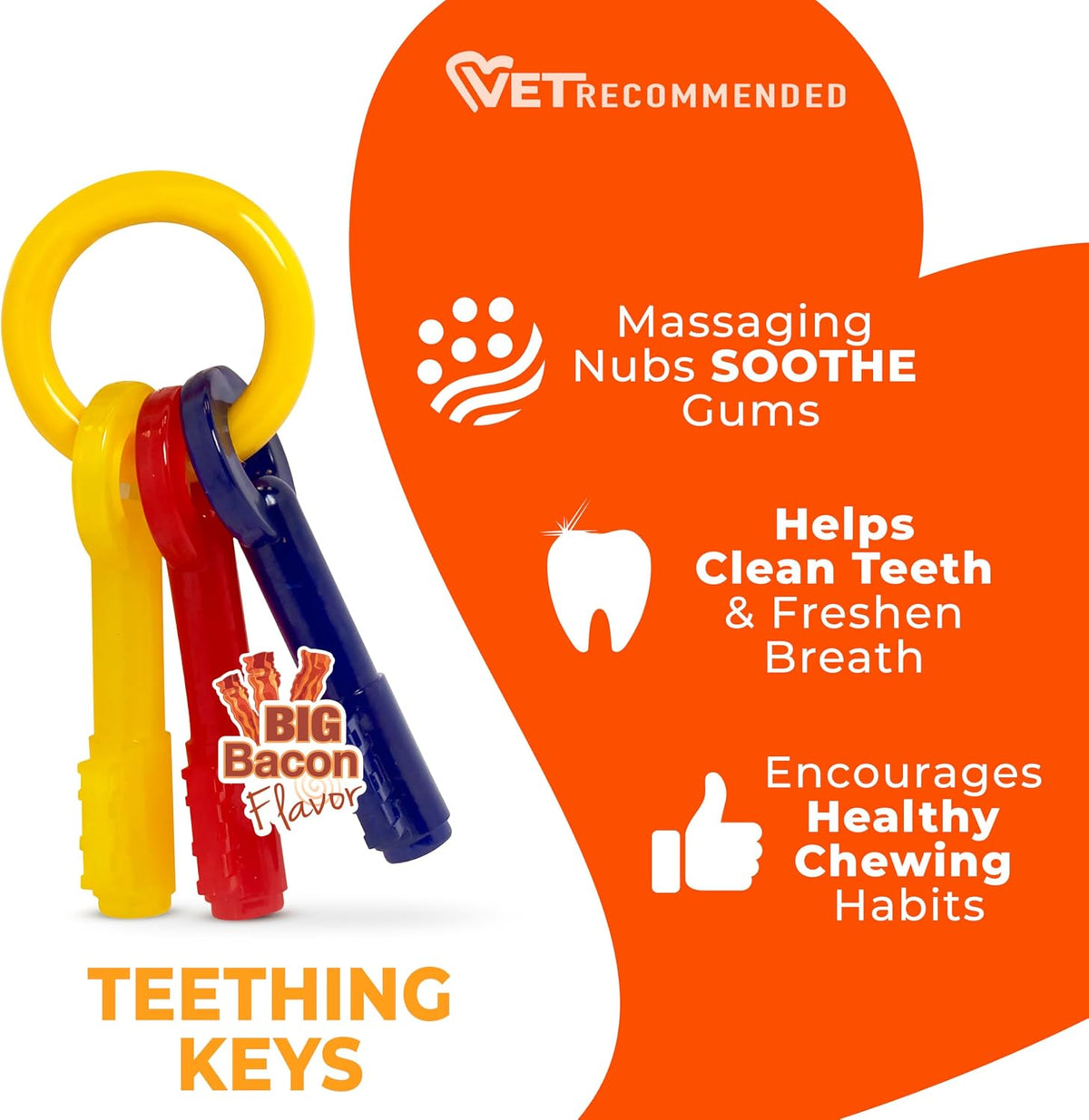 Nylabone Puppy Chew Teething Keys Dog Chew Toy, Bacon Flavor, Medium | Soothing teething toys for puppies, cute puppy essentials, puppy enrichment & teething relief, dogs up to 35 lbs