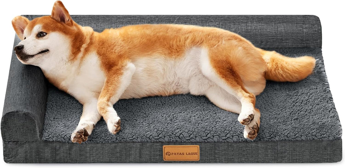 Patas Lague Orthopedic Medium Dog Bed Washable Pet Sofa Bed 30X20 Dark Grey
