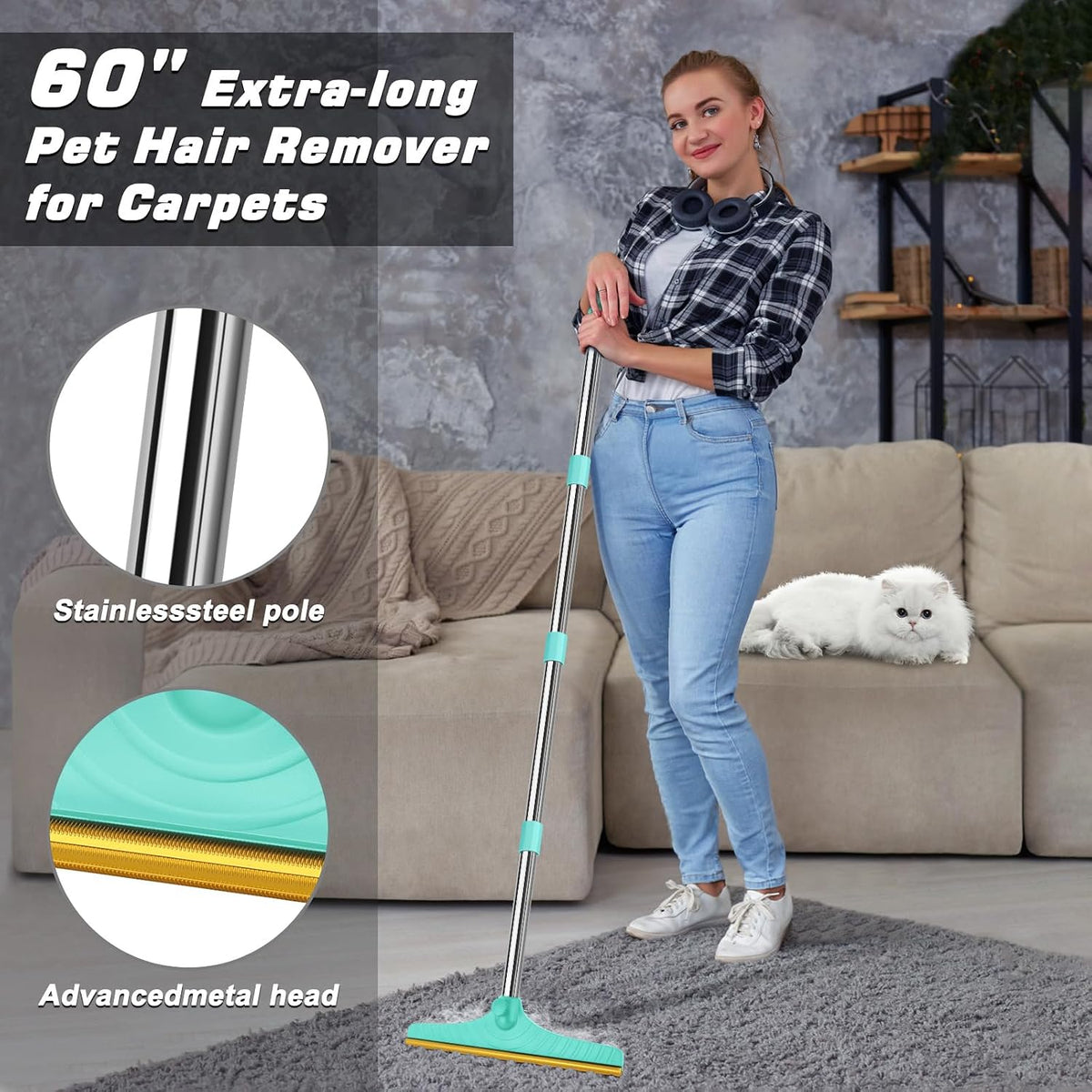 B-Land Carpet Rake for Pet Hair Removal, Reusable Carpet Scraper for Rug