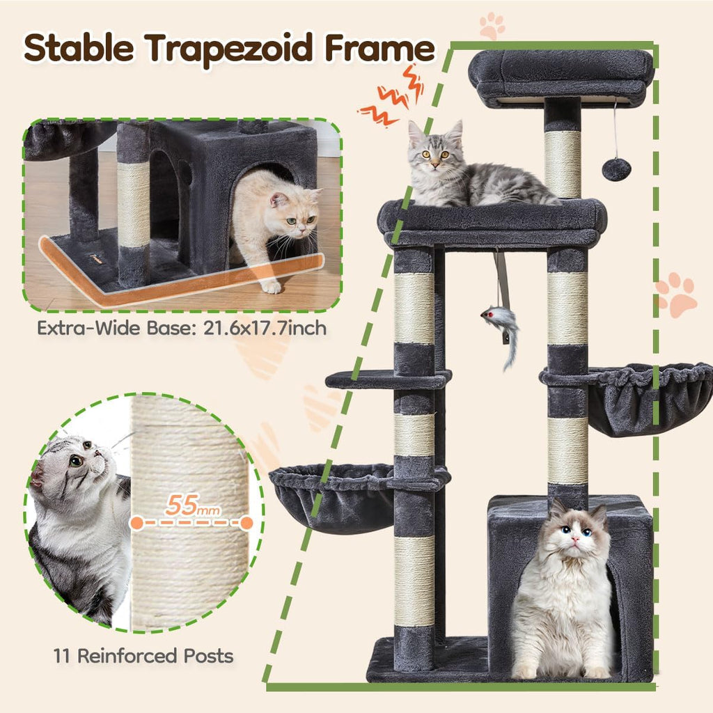 Taoqimiao 53.5in Cat Tree, Heavy Duty Sturdy Cat Tower for Indoor Cats S20G
