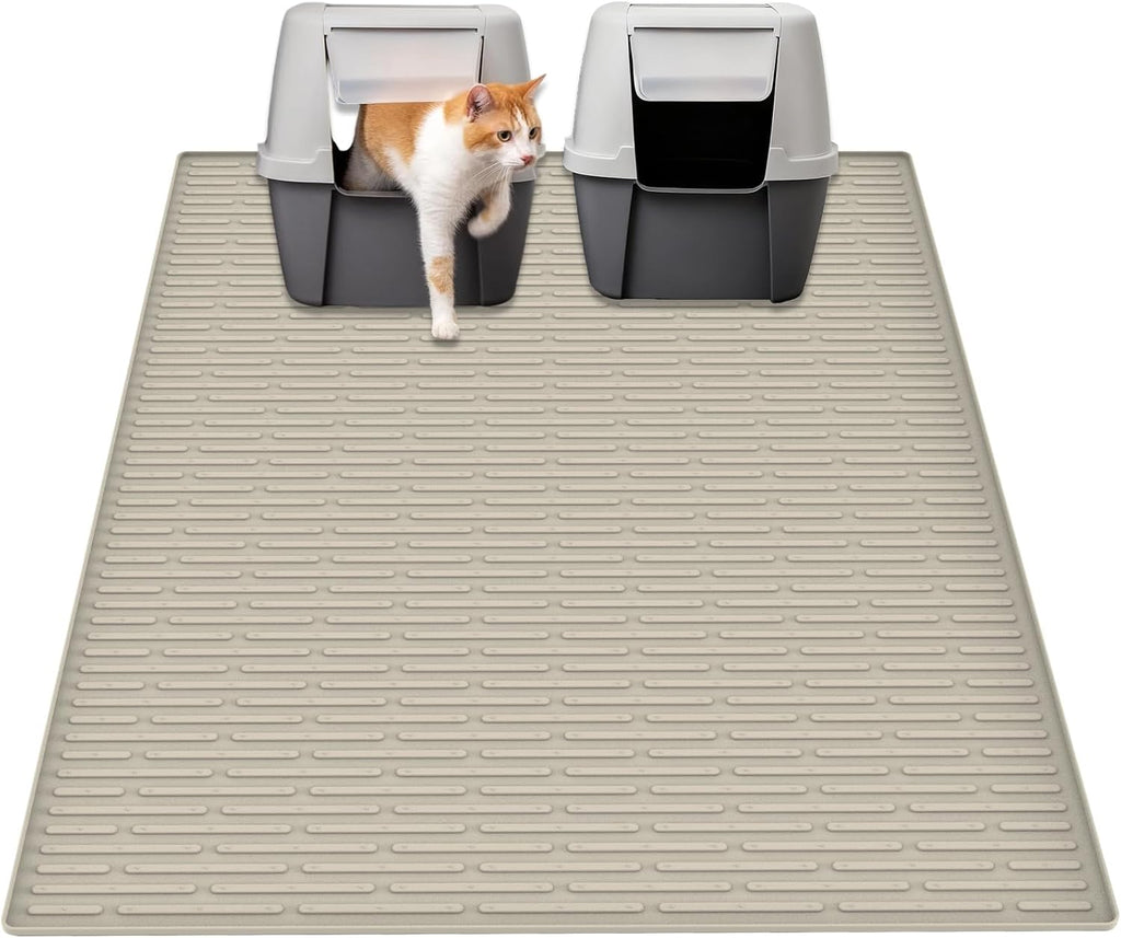 Ultibe 40"x30"(100cmx75cm) Extra Large Silicone Cat Litter Mat, XXL Litter Trapping Mat for Under Litter Box, Non-Slip Waterproof Kitty Litter Catcher, Easy to Clean Mat for Cats, Beige Gray