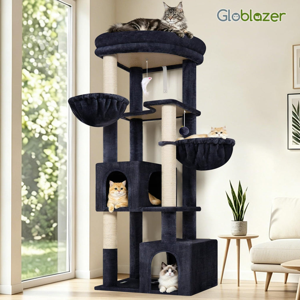 Globlazer C64 Heavy Duty Corner Cat Tree, 64in Large Cat Tower, Dark Grey