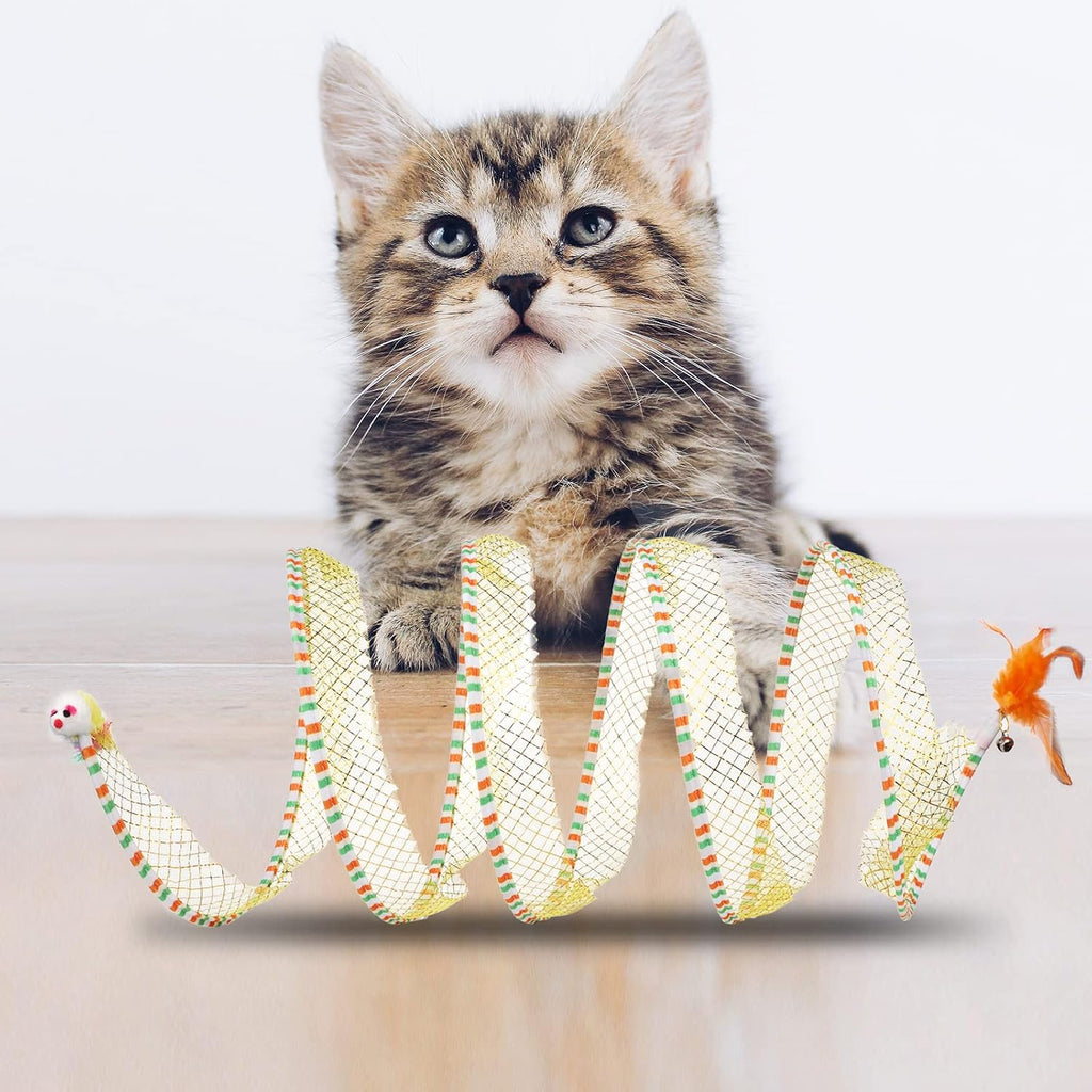 2pcs, Folded Cat Tunnel Spring, 10in Large Portable Cat Toy Spiral Tunnel