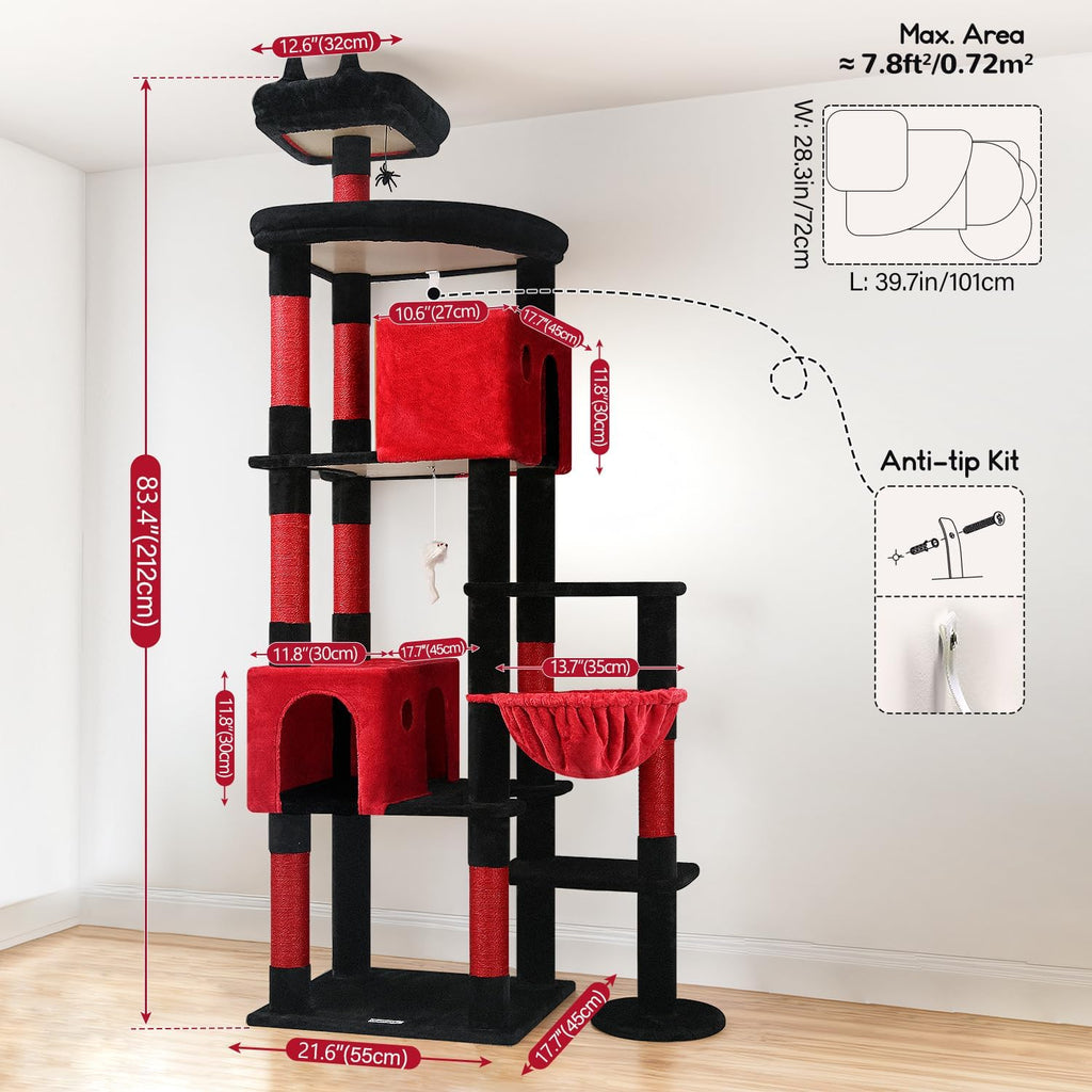 Globlazer Gothic Giant Cat Tree for Indoor Large Cat, 83in, F83, Blood-Goth