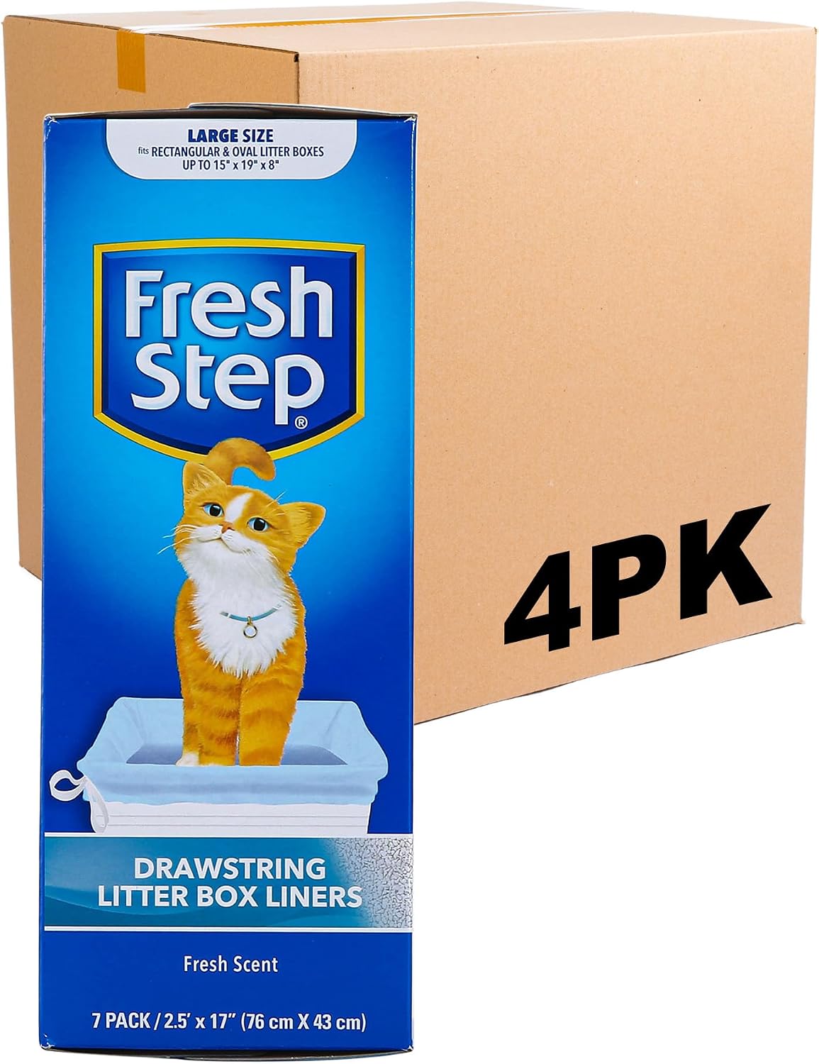 Fresh Step Drawstring Cat Litter Liners, Scented, 2.5 ft x 17 in, 7ct, 4-Pk | Heavy-duty bags for large oval or rectangle pans, drawstring closure for easy, mess-free lift-out cleanup