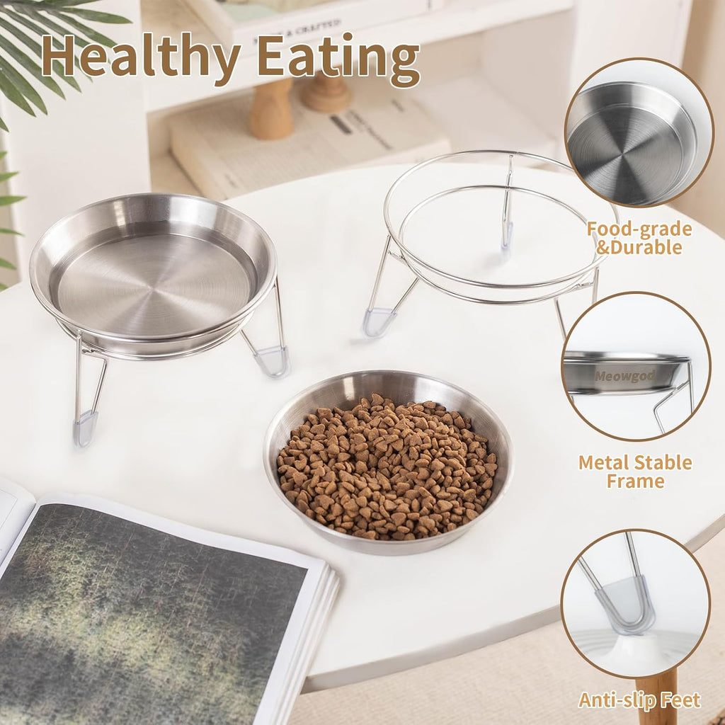 Elevated Cat Bowls,6.7" Extra Wide Raised Stainless Steel Cat Food Bowls with Anti-Slip Metal Stand Whisker Friendly Water Dishes for Indoor Cats and Small Dogs-1pack