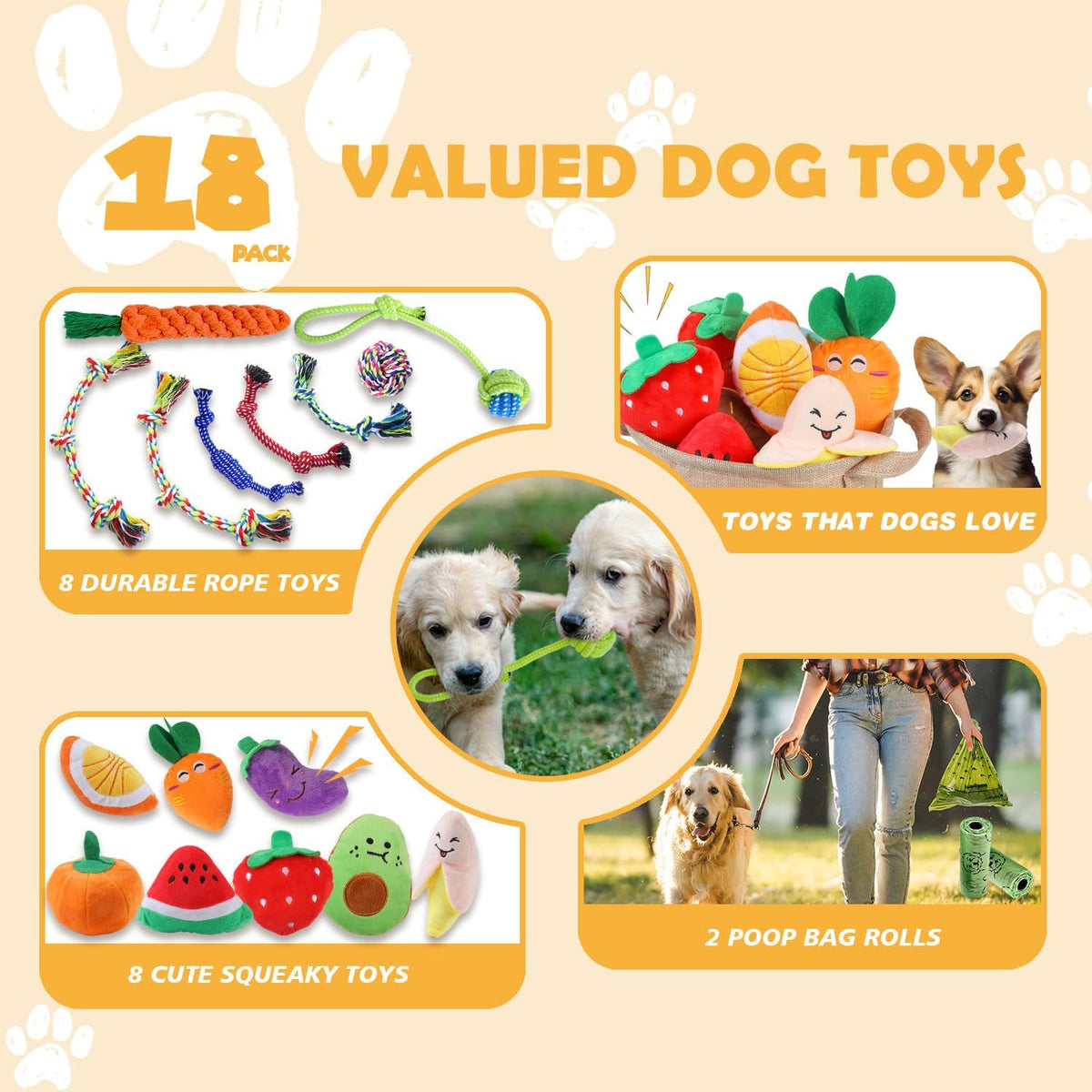 MRSOHRET Puppy Chew Toys for Teething, Dog Toys for Aggressive Chewers | 18 Pcs Interactive Dog Toys for Puppies, Puppy Toy Bundle with Squeaky and Rope for Small Dogs to Keep Them Busy