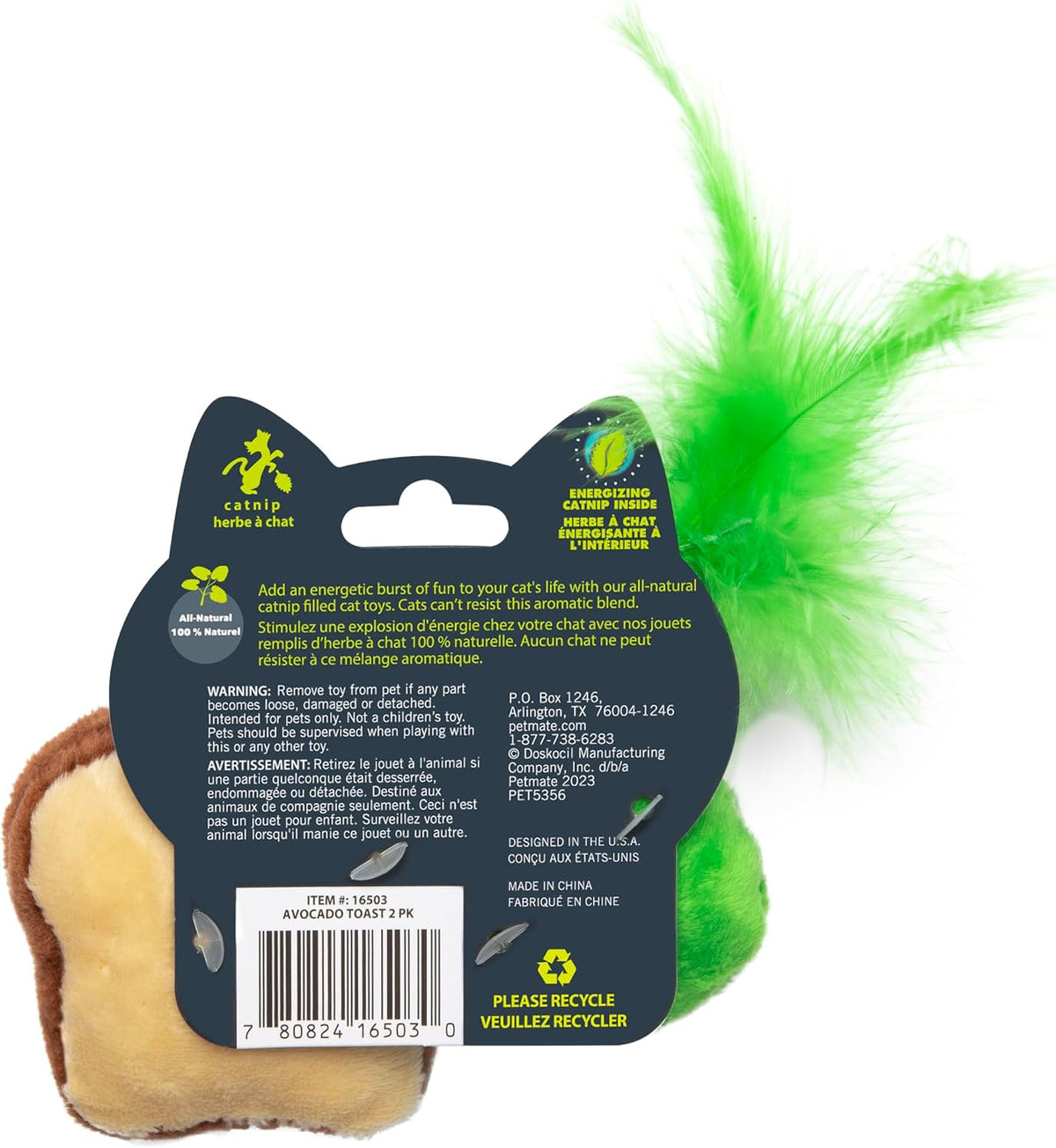 Quirky Kitty Avocado Toast Catnip Plush Cat Toy, Pack of 2, Soft and Safe