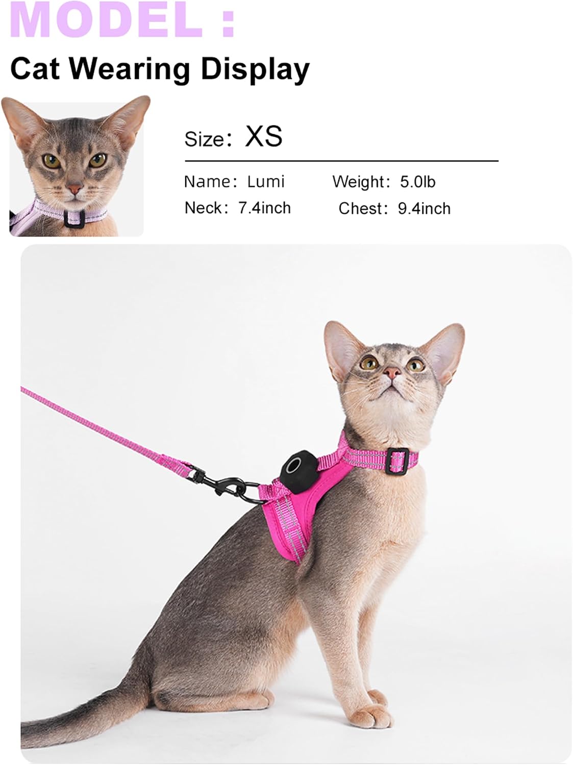 Solmoony Cat Harness & Leash Set, Rose Vest Harness for Small & Medium Cats