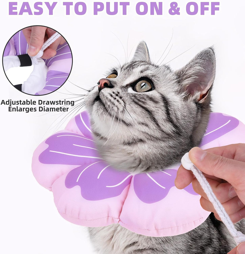 PUPTECK Cat Cone Collar, Soft Kitten Recovery Collar, Lightweight Anti-Bite Lick Elizabethan e Collar for Cats Puppy After Surgery, Purple M