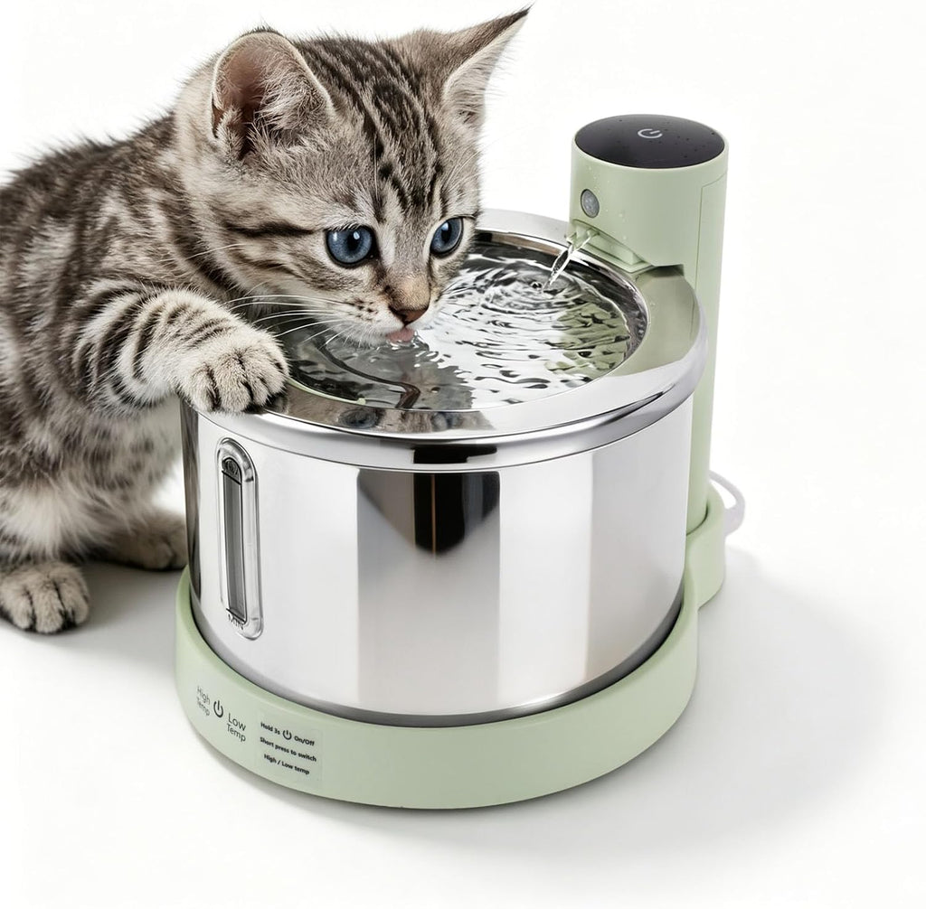 Wireless Stainless Steel Cat Water Fountain, 3L Induction Dispenser