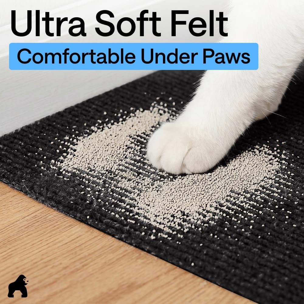 GORILLA GRIP Cat Litter Mat, Soft Felt Scatter Catcher, 35x23, Black