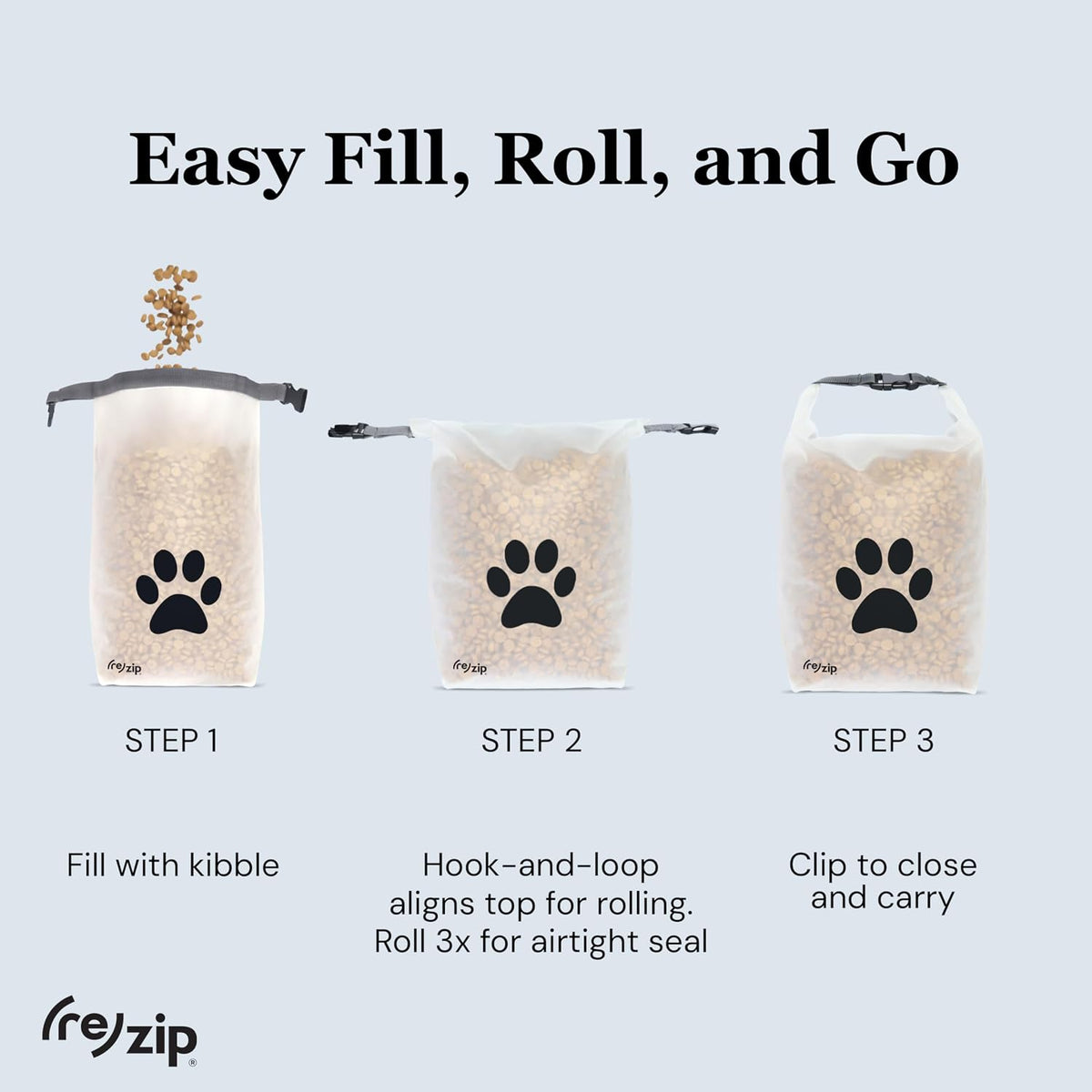 (re)zip Large Pet Food Travel Bag & Kibble Carrier, 40-Cup Roll Top, Cobalt