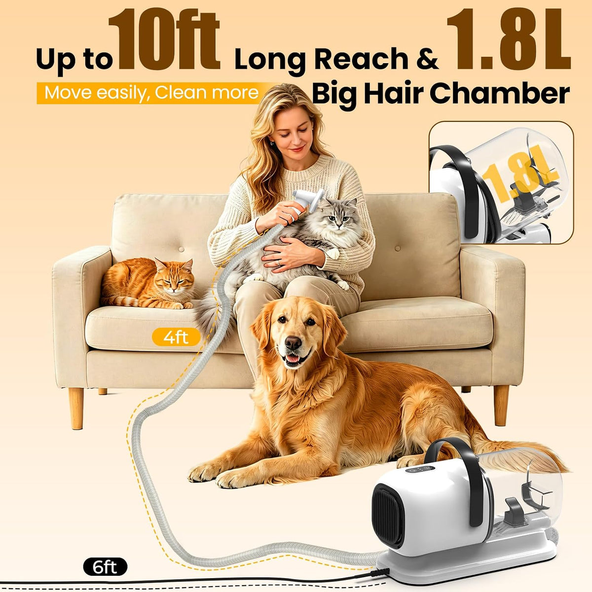 Dog Grooming Kit with Vacuum, 12000Pa Pet Electric Clipper & Cleaning Brush
