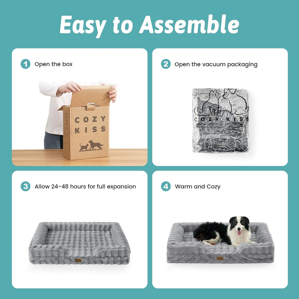 COZY KISS Warm Orthopedic Dog Bed for Large Dogs, 36x27 Inch, Grey