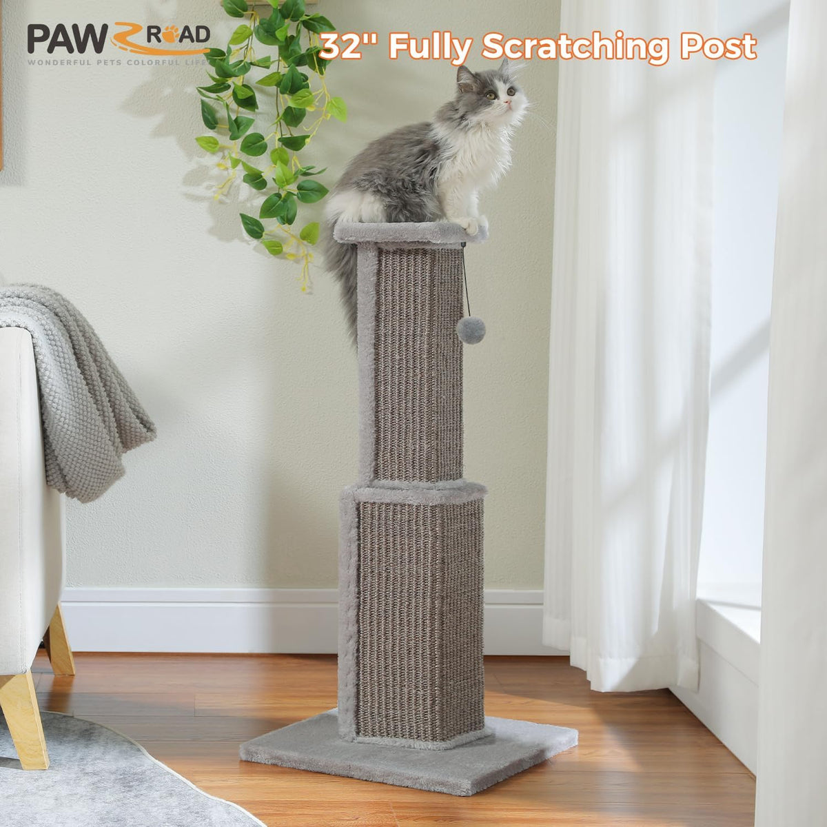 PAWZ Road Cat Scratching Post 32” Tall Square Cat Scratcher