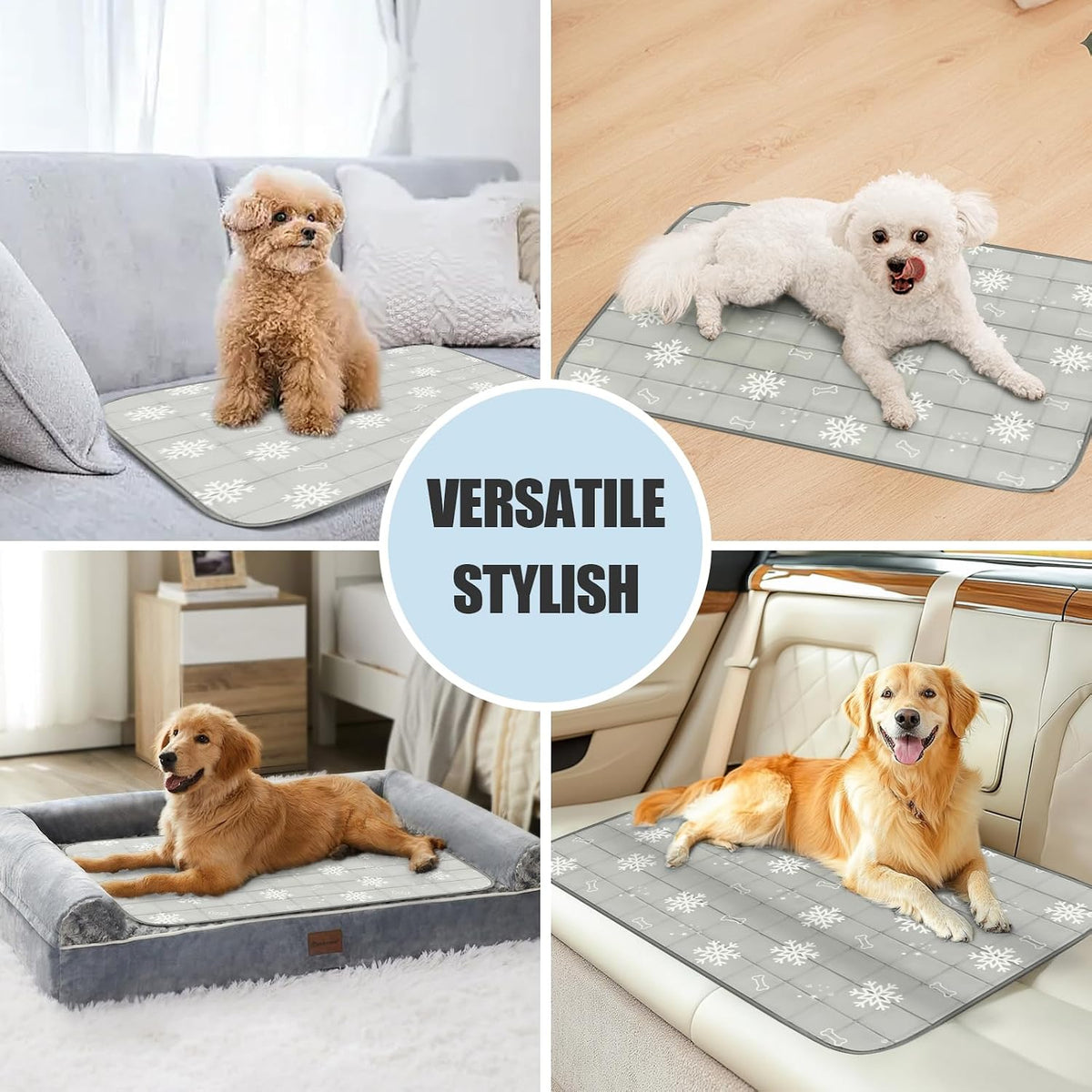 RIOGOO Dog Cooling Mat, Dog Blanket Washable, Cool Fabric & Internal Waterproof Cooling Pad (Grey, Medium (28X20 inch))