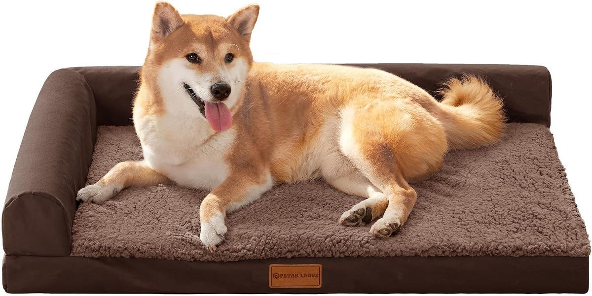 Patas Lague Orthopedic Medium Dog Bed Washable Pet Sofa Bed 30''X20''Brown
