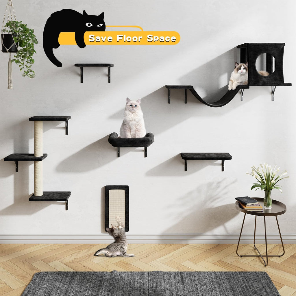 12-in-1 Cat Wall Shelves, Luxury Wall-Mounted Cat Shelves, Black