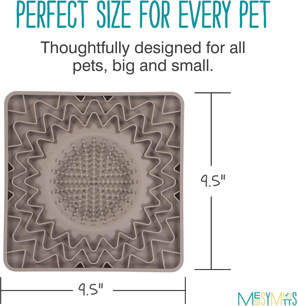 Messy Mutts Framed Lick Bowl Mat, 9.5 Inch, Center Bowl, Grey
