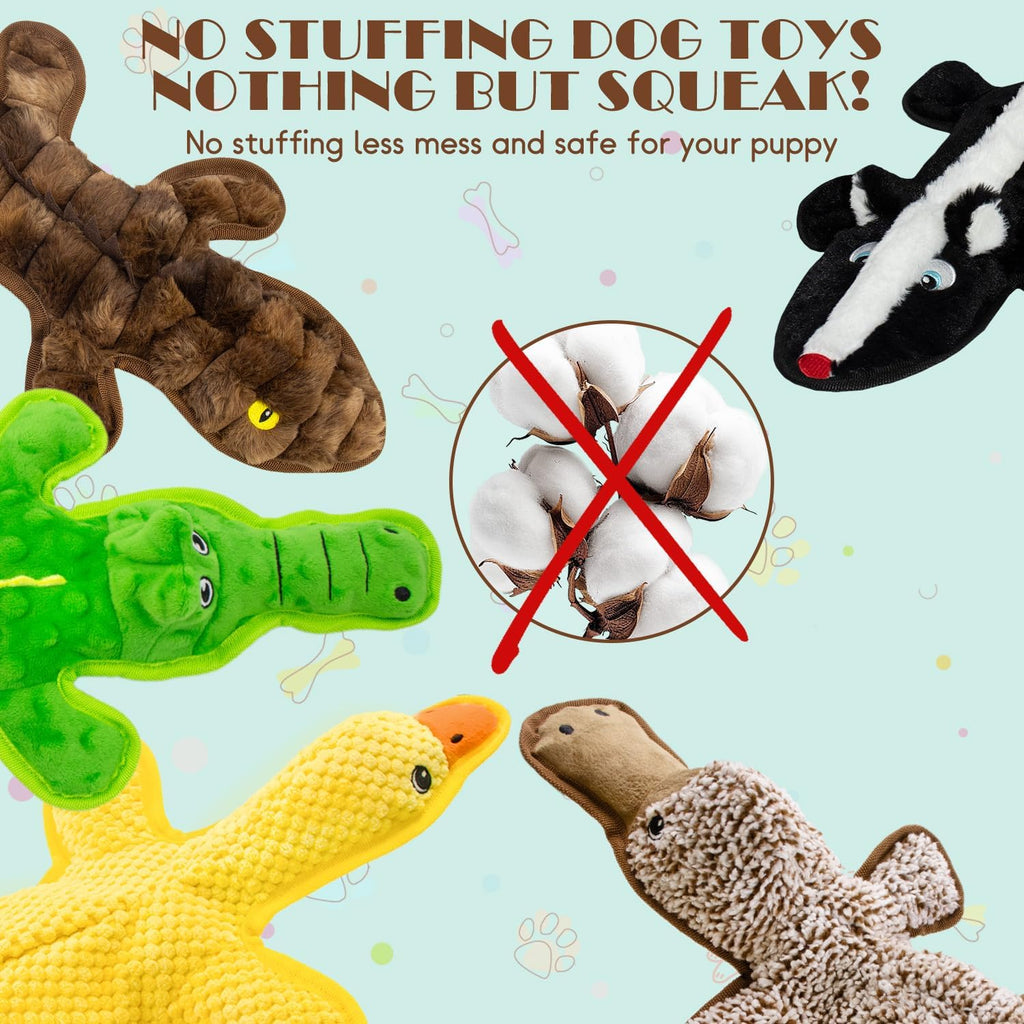 No Stuffing Dog Squeak Toys, 5 Pack Chew Toys for Small to Large Puppies | Durable Plush Puppy Teething Toys, Interactive to Keep Pets Busy, Toss Fetch Tug Play, Best Birthday Gift