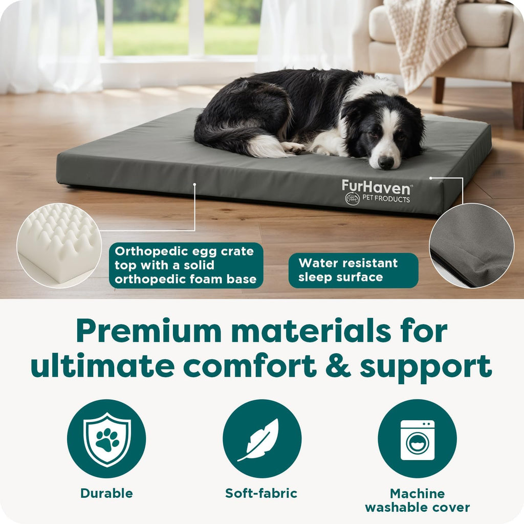 Furhaven Water-Resistant Orthopedic Dog Bed for Large/Medium Dogs w/ Removable Washable Cover, For Dogs Up to 55 lbs - Indoor/Outdoor Logo Print Oxford Polycanvas Mattress - Forest, Large