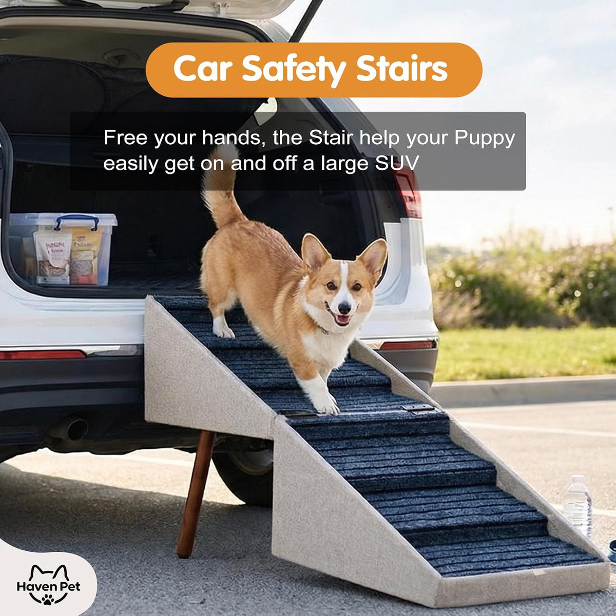 Wood Foldable Ottoman Dog Stairs, for High Beds & Large Dogs