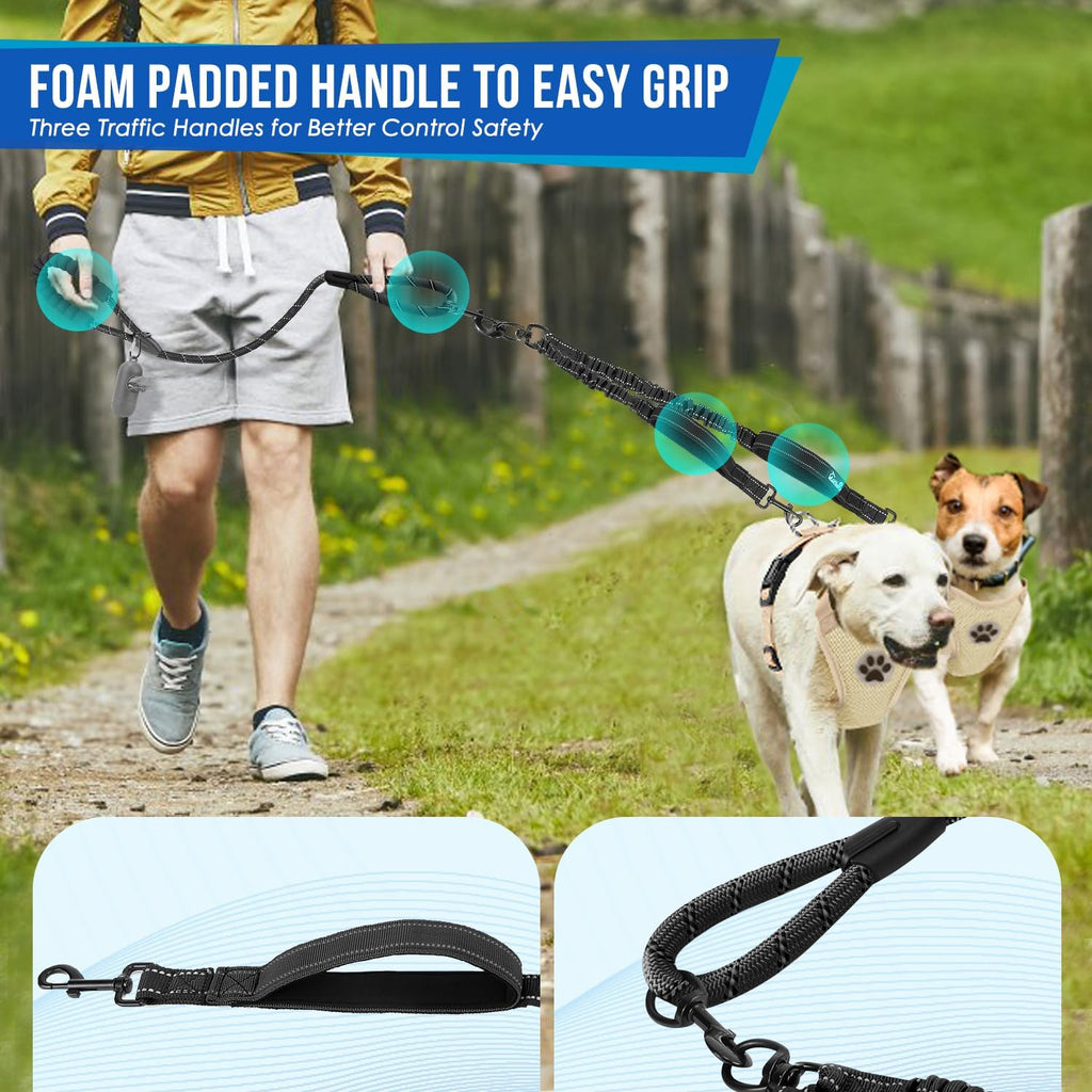 Lukovee Double Dog Leash, Heavy Duty Lead, No Tangle, Plus Handle,M
