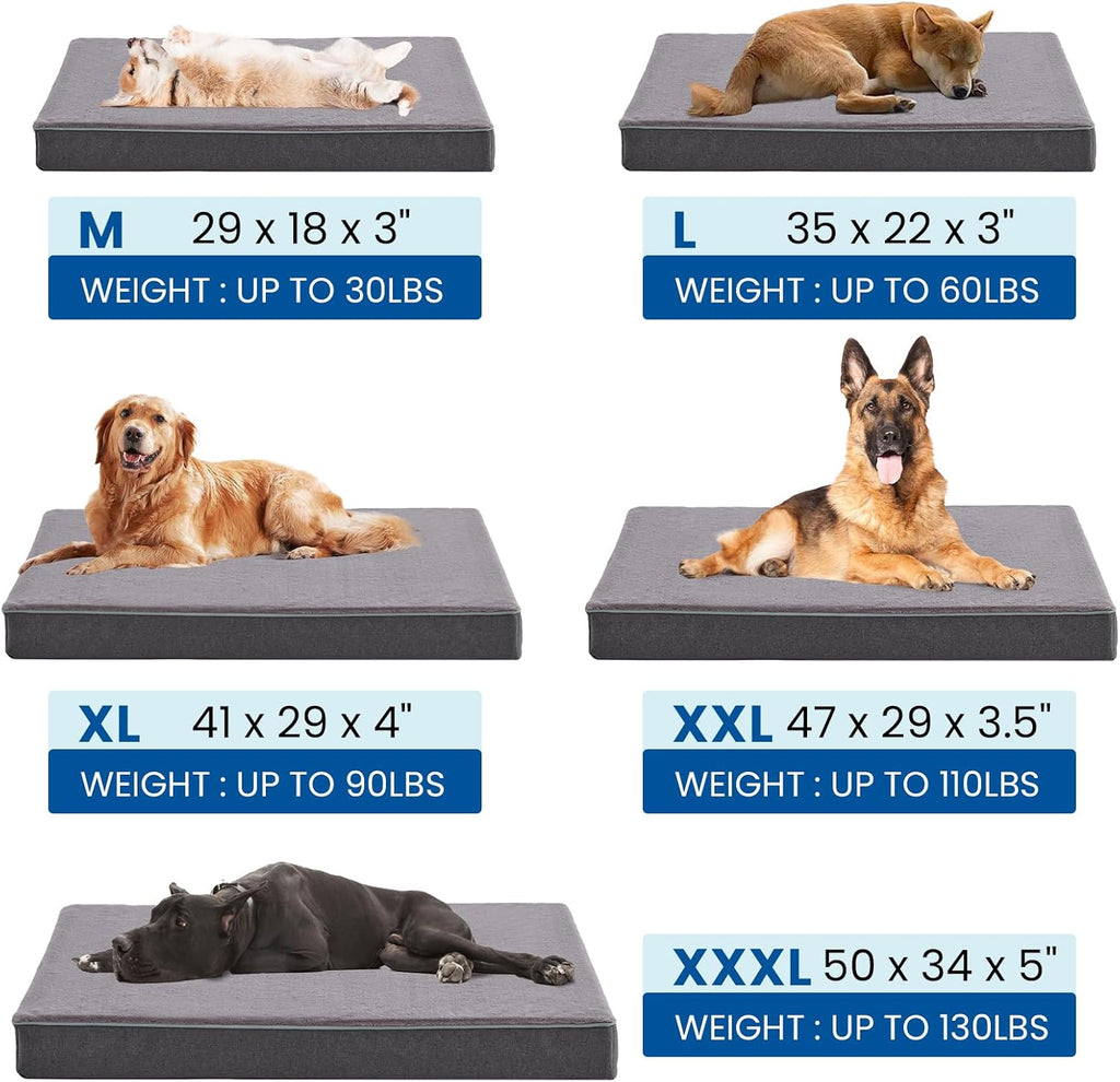 Orthopedic Memory Foam Dog Bed for Large Dogs, Cooling Gel Dog Crate Mat with Removable Washable Cover & Non-Slip Bottom, Ideal for Arthritic Dogs Up to 90lbs (Grey, X-Large: 41" x 29" x 4")