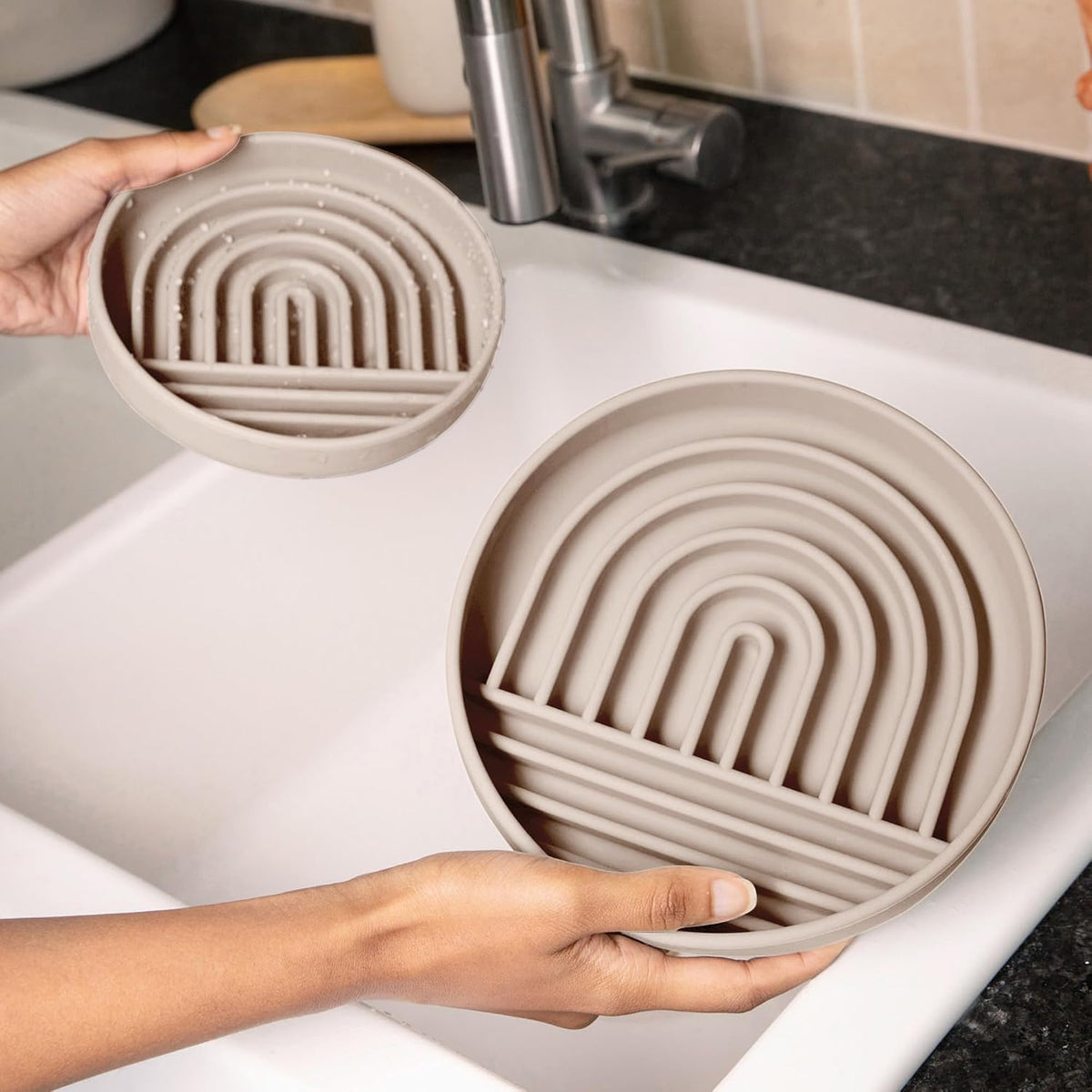 Slow Feeder Dog Bowl - Silicone Dog Bowl, Medium, 7.5" x 1.5" - Sand