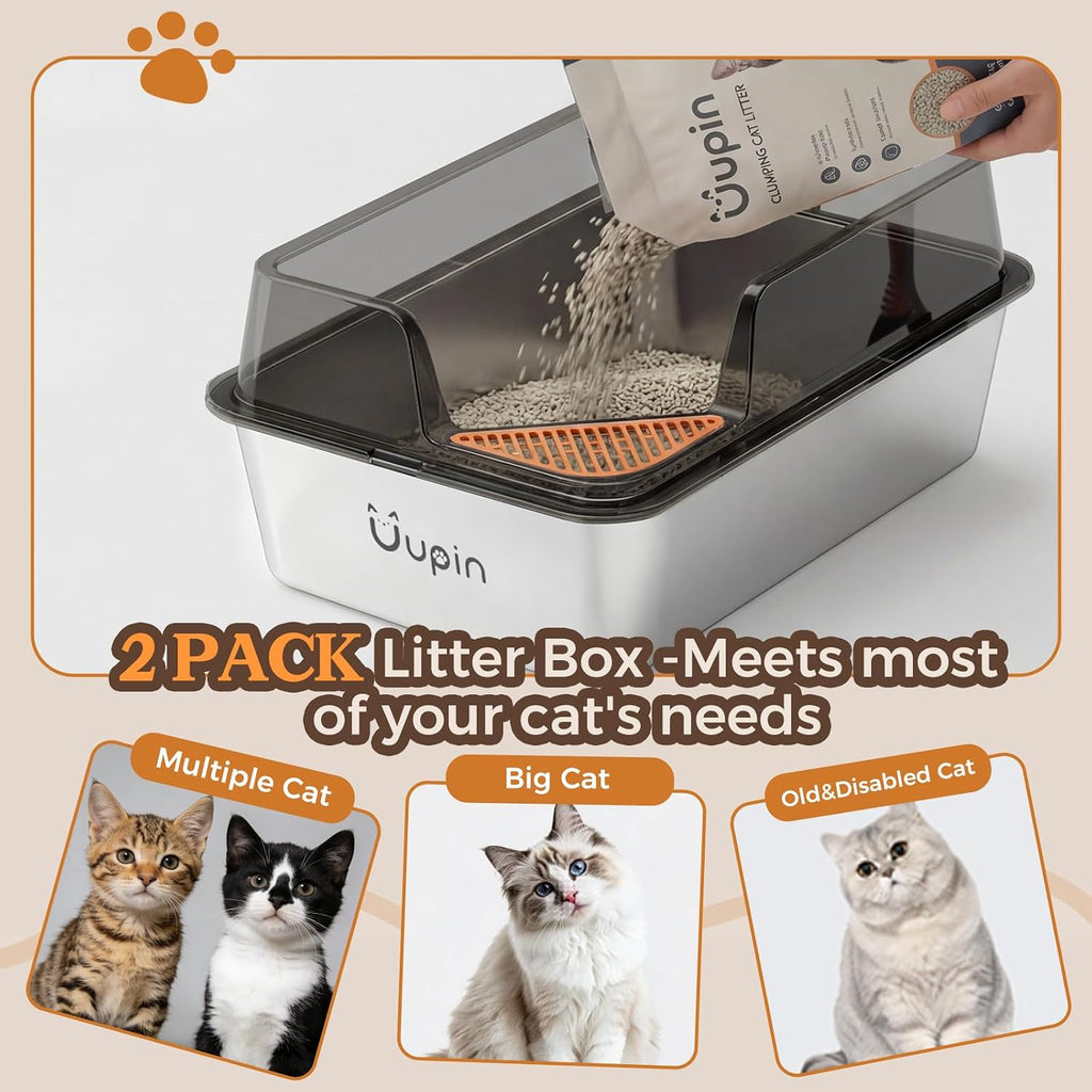2 Pack Stainless Steel Litter Box - XXL Cat Litter Box