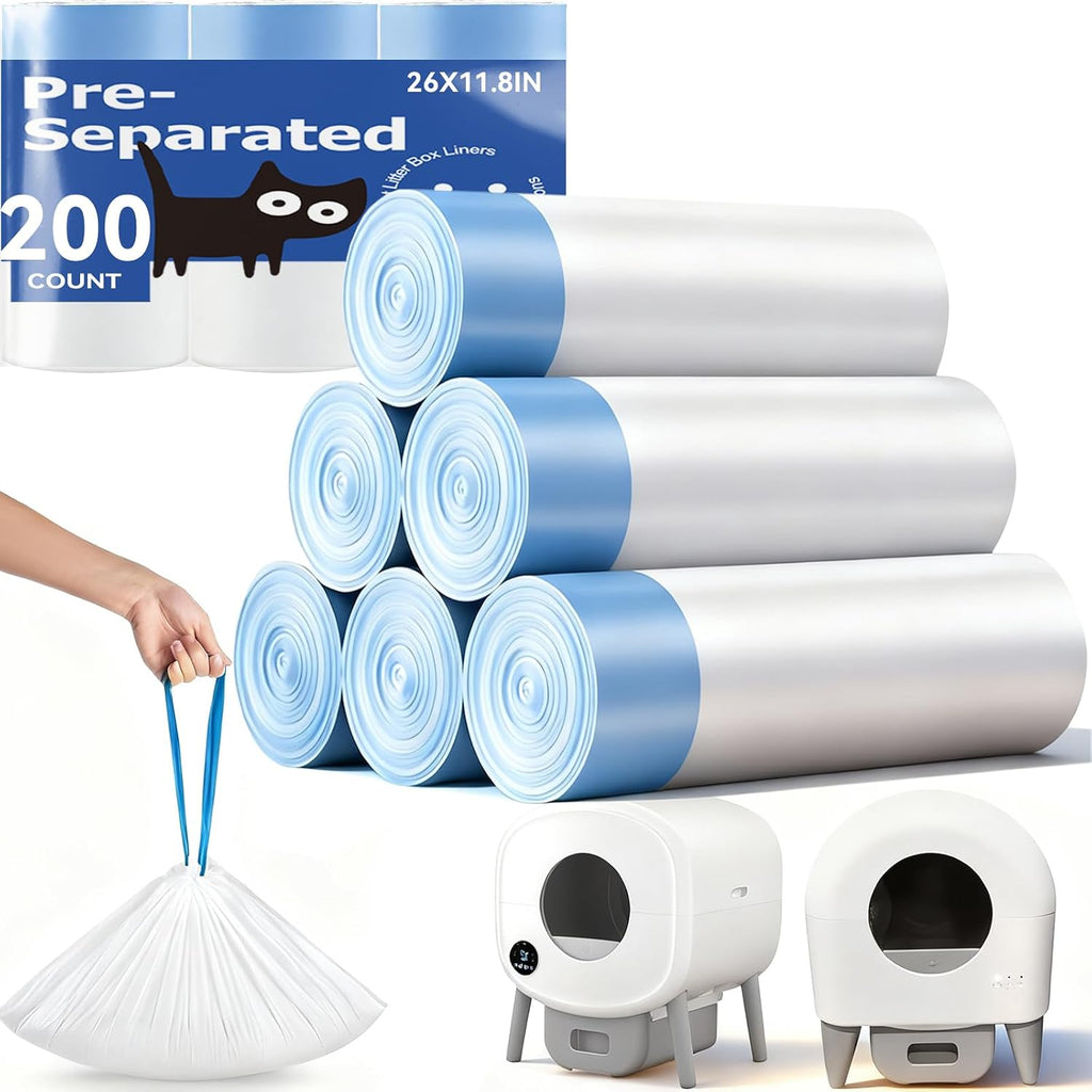 200 Count Cat Litter Box Bags for Automatic Cat Litter Box with Drawstring