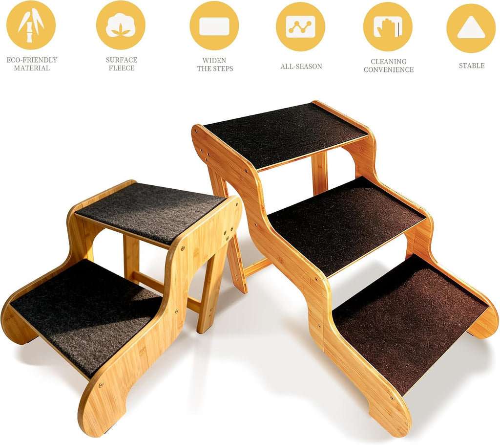 Extra Wide Dog Stairs for Large Dogs, 3-Step,Supports Up to 160 LB