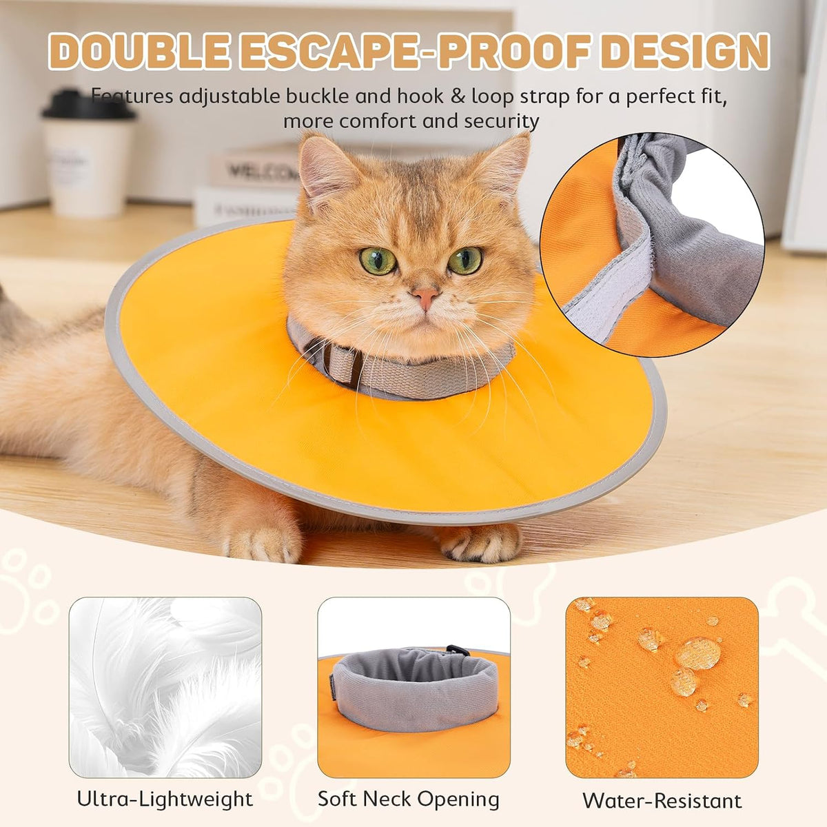Avont Lightweight Waterproof Foldable Cone, Soft E-Collar - M Orange