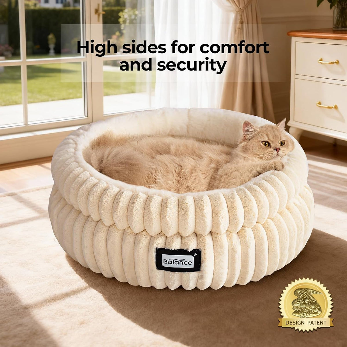BALANCE Cat Bed Kitten Bed, Washable Round Cat Beds for Indoor Cats,Super Soft Plush Faux Fur Pet Bed for Puppy and Kitten with Anti-Slip Bottom