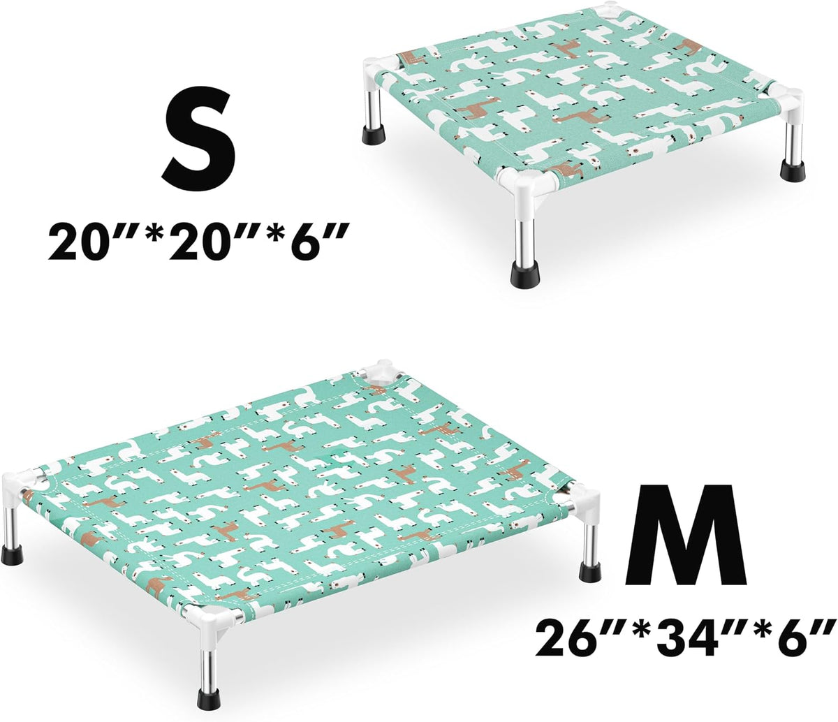 Cute Alpaca Print Elevated Dog Bed - Portable Cooling Pet Cot for Small Dog